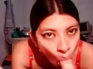 Jilted Peruvian woman tugging, wanking with an increment of fellating a heavy bushwa